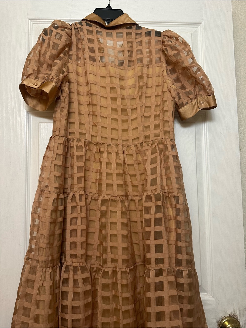 Women's Peach Tiered Gingham Midi Dress - Picture 6 of 7